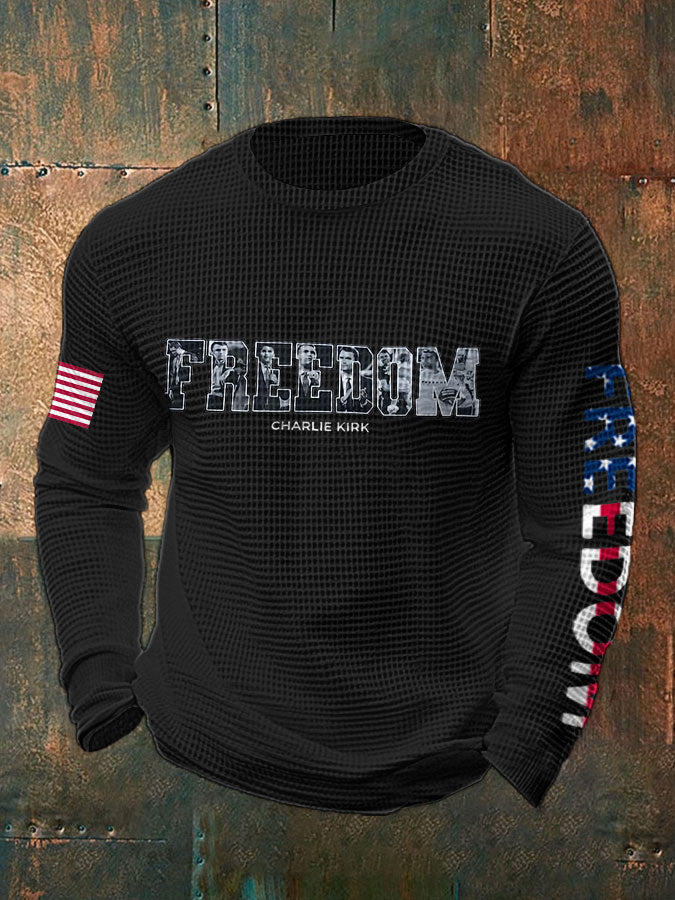 Men's Freedom True Patriot Memorial Printed Waffle Long Sleeve T-Shirt