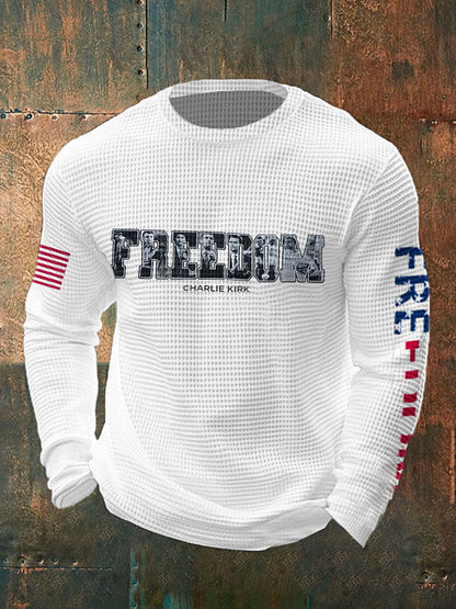 Men's Freedom True Patriot Memorial Printed Waffle Long Sleeve T-Shirt