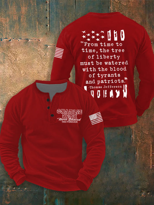 Men's Charlie Kirk Never Silenced Printed Long Sleeves T-Shirt