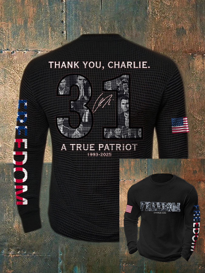 Men's Freedom True Patriot Memorial Printed Waffle Long Sleeve T-Shirt