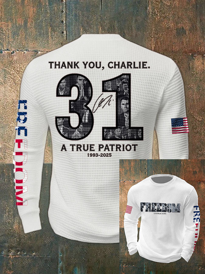 Men's Freedom True Patriot Memorial Printed Waffle Long Sleeve T-Shirt