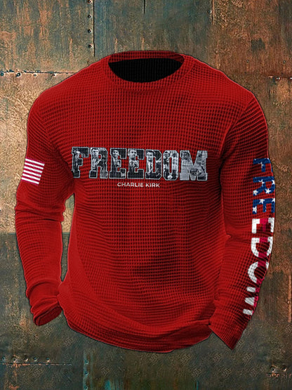 Men's Freedom True Patriot Memorial Printed Waffle Long Sleeve T-Shirt