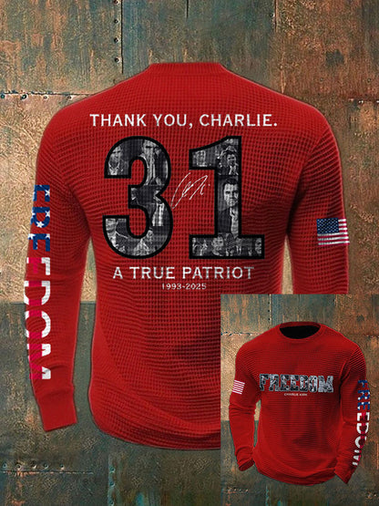 Men's Freedom True Patriot Memorial Printed Waffle Long Sleeve T-Shirt
