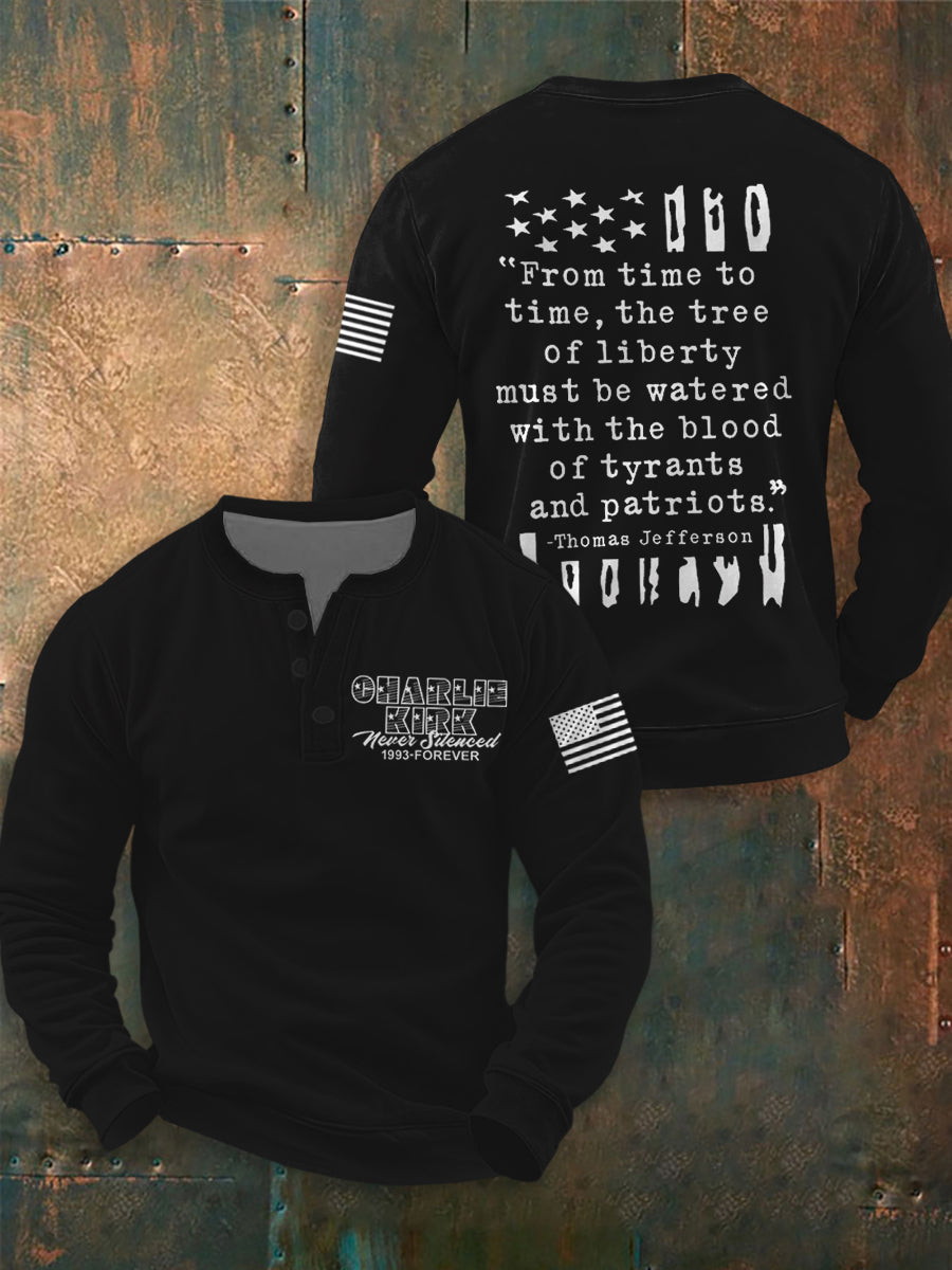 Men's Charlie Kirk Never Silenced Printed Long Sleeves T-Shirt