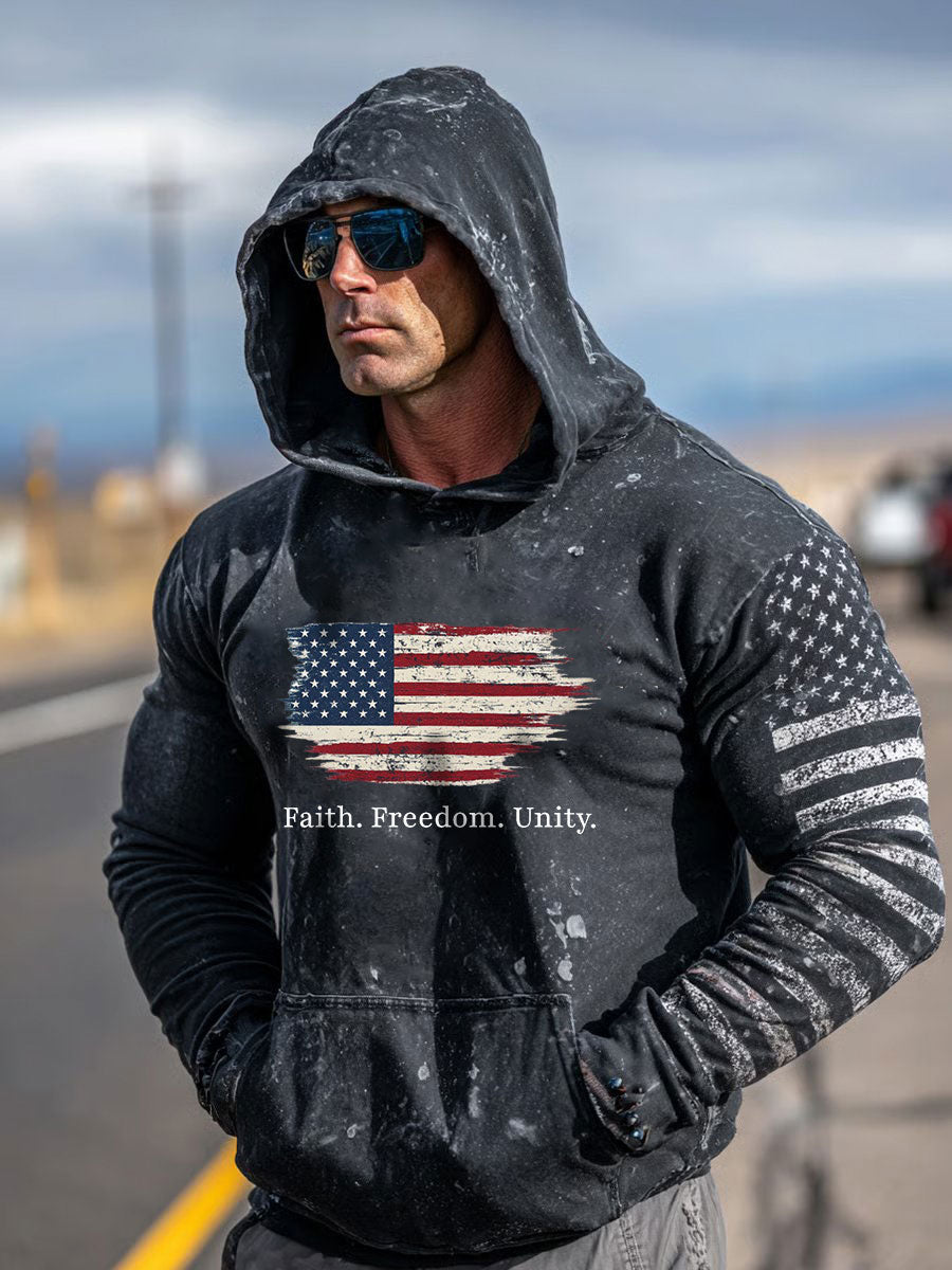 Men's Faith Freedom Unity Printed Casual Hoodie
