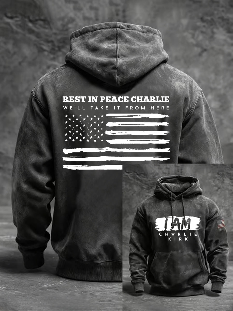 Men's I Am Charlie Kirk Oversized Drop-Shoulder Hoodie with Pockets