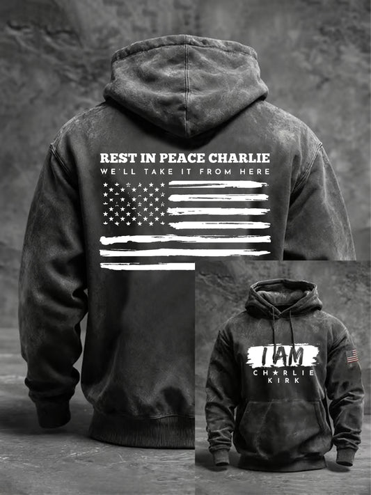 Men's I Am Charlie Kirk Oversized Drop-Shoulder Hoodie with Pockets