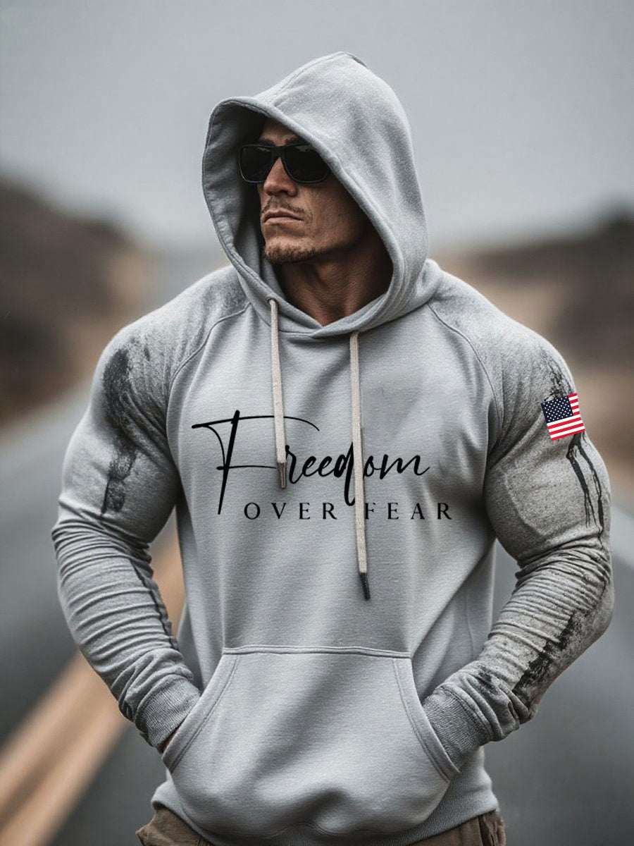 Men's Freedom Over Fear Printed Casual Hoodie