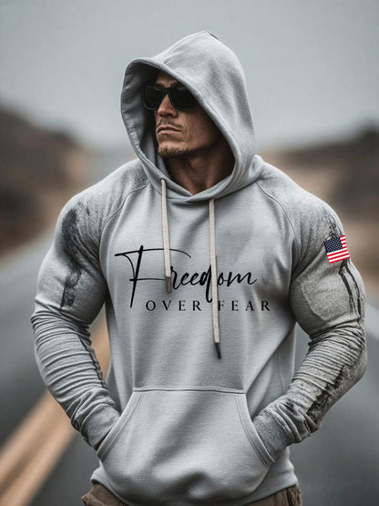 Men's Freedom Over Fear Printed Casual Hoodie