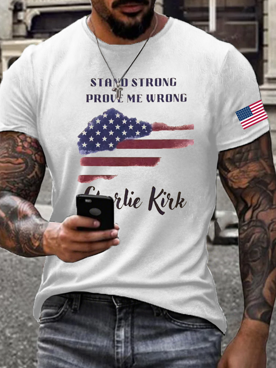 Men's Charlie Kirk Printed imitation cotton short-sleeved T-shirt