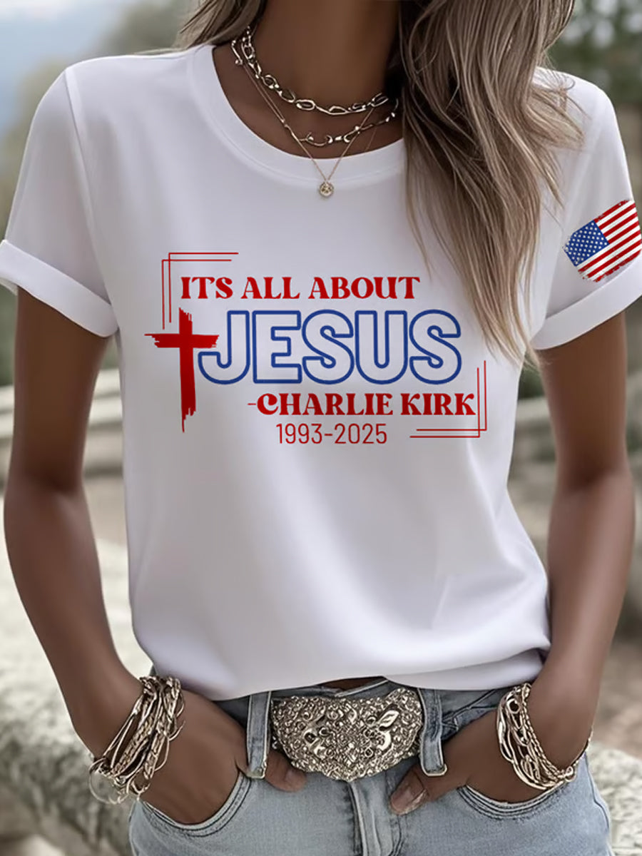 Women's Freedom American Flag Printed Commemorative T-shirt