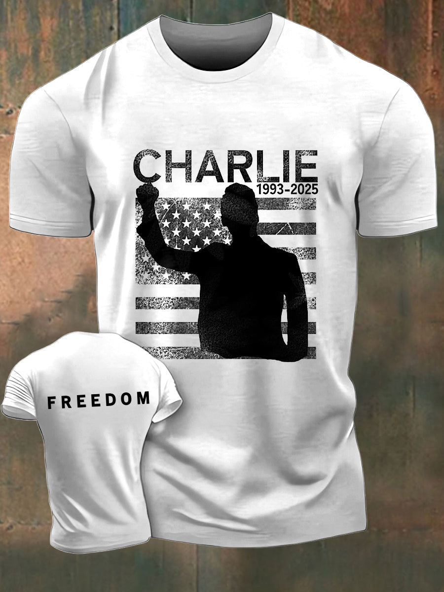 Men's Charlie Kirk Freedom Printed Vintage Fashion Loose Short Sleeve T-Shirt