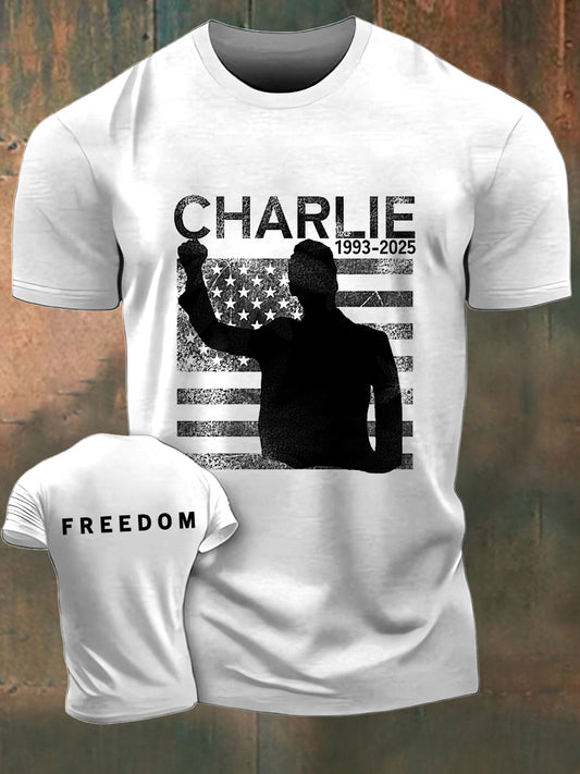 Men's Charlie Kirk Freedom Printed Vintage Fashion Loose Short Sleeve T-Shirt