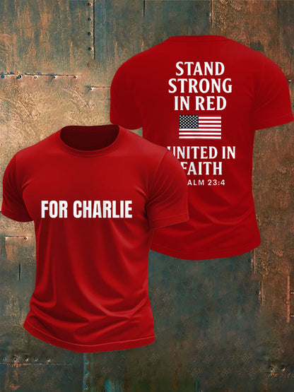 Men's For Charlie Stand Strong In Red United In Faith Tee