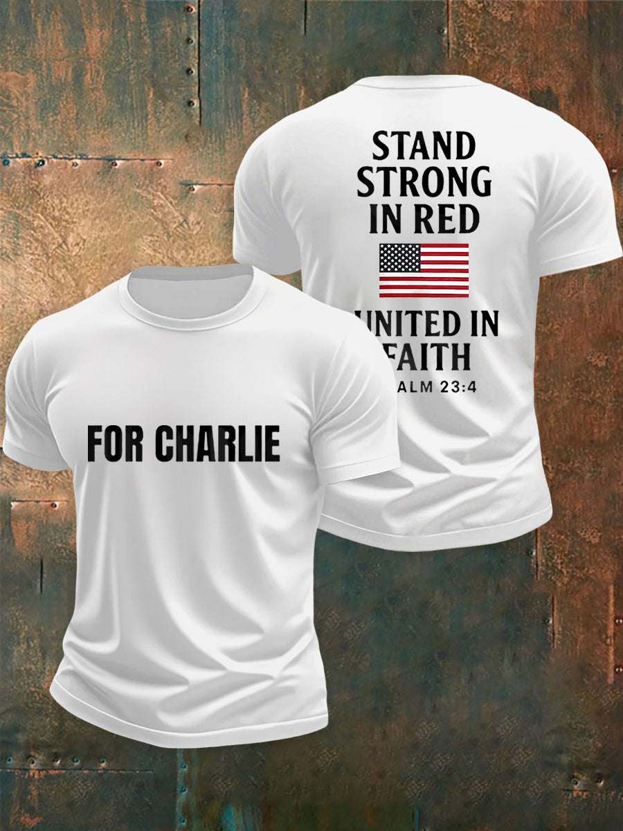 Men's For Charlie Stand Strong In Red United In Faith Tee