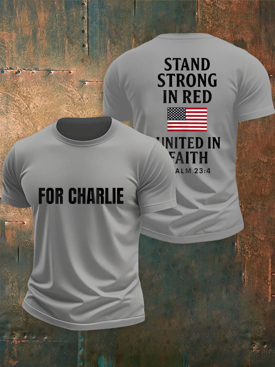 Men's For Charlie Stand Strong In Red United In Faith Tee