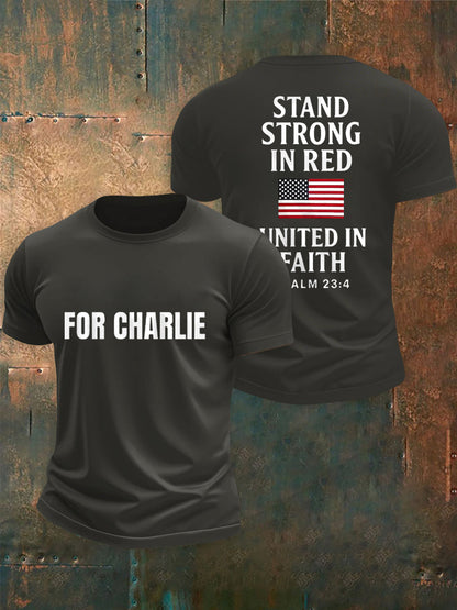 Men's For Charlie Stand Strong In Red United In Faith Tee