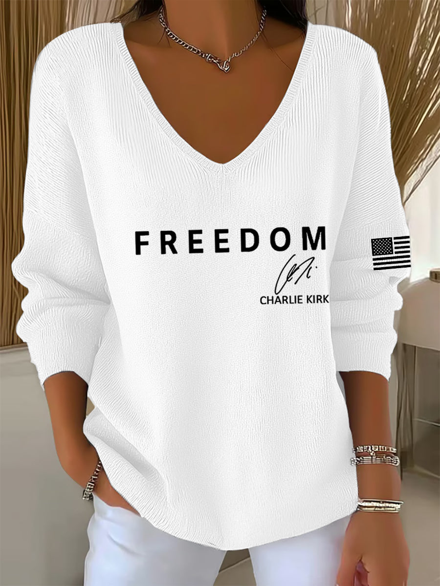 Women's Freedom Is Not Free R.I.P Charlie Kirk V-Neck Ribbed Top