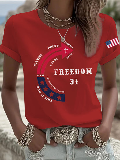 Women's This Is Our God Family Country Freedom 31 Printed T-shirt