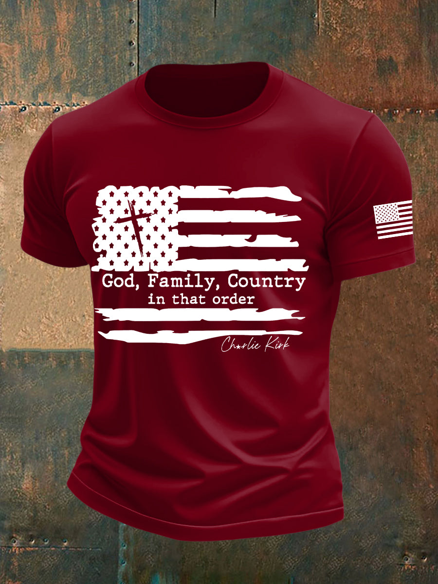 Men's God Family Country Charlie Kirk Printed T-shirt