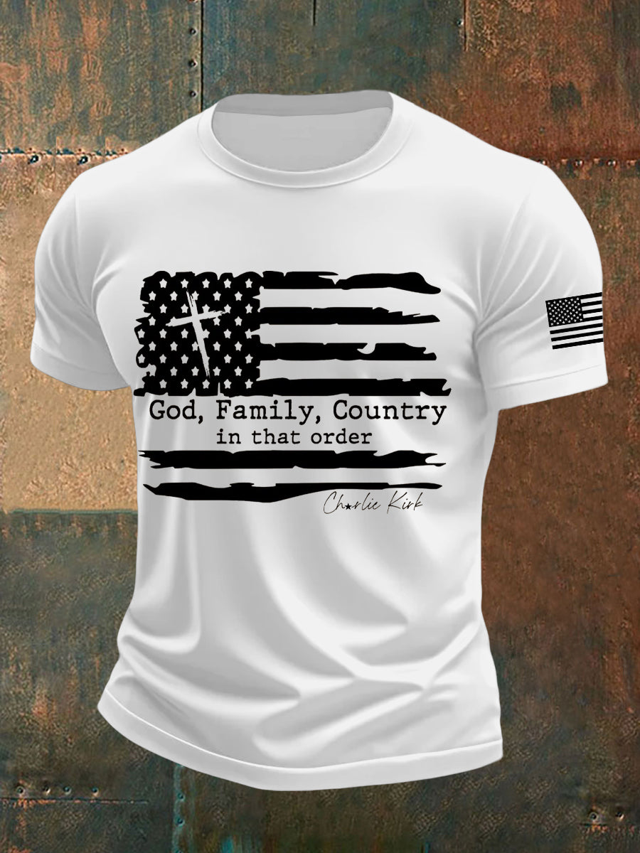 Men's God Family Country Charlie Kirk Printed T-shirt