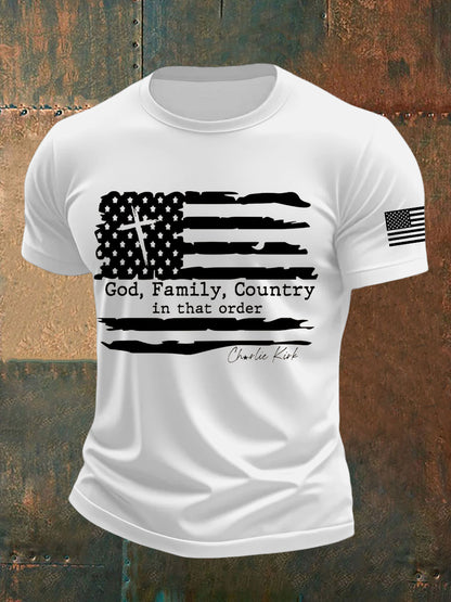 Men's God Family Country Charlie Kirk Printed T-shirt