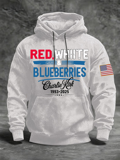 Men's ‘Red White & Blueberries' Oversized Drop-Shoulder Hoodie with Pockets