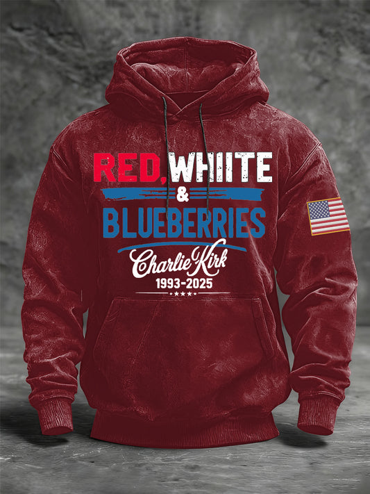 Men's ‘Red White & Blueberries' Oversized Drop-Shoulder Hoodie with Pockets