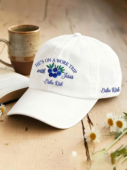 He's On A Work Trip With Jesus Printed Casual Unisex Hat.