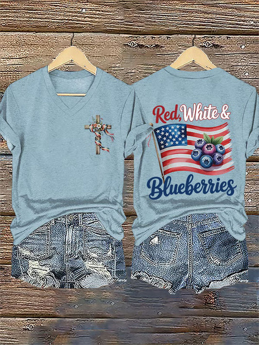 Women's Red White & Blueberries Casual T-Shirt