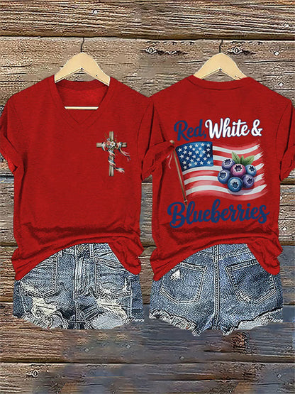Women's Red White & Blueberries Casual T-Shirt