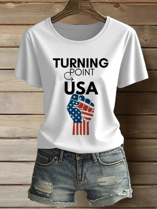 Women's USA Turning Point Printed Vintage Fashion Loose Short Sleeve T-Shirt