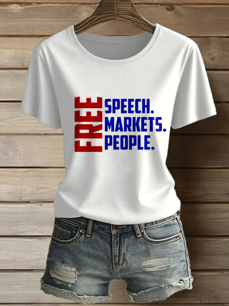 Women's Freedom Printed Vintage Fashion Loose Short Sleeve T-Shirt