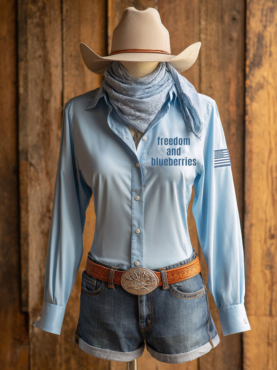 Women's Western style freedom and blueberries shirts