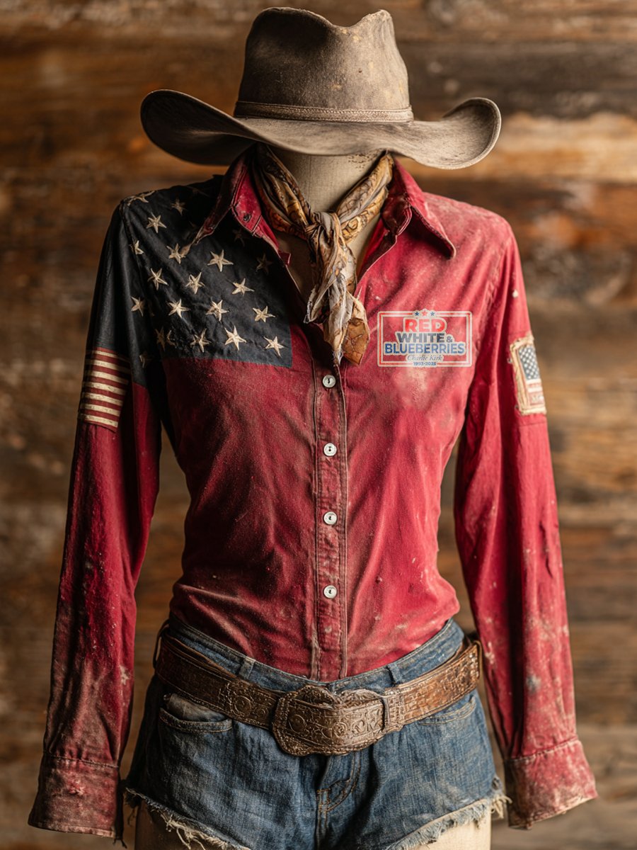 Women's western style red, white & blueberries shirts