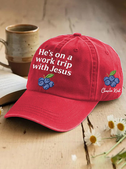 Unisex He's On A Work Trip With Jesus Faith Based Inspired By Erika Kirk, Pray For Charlie Kirk Hat