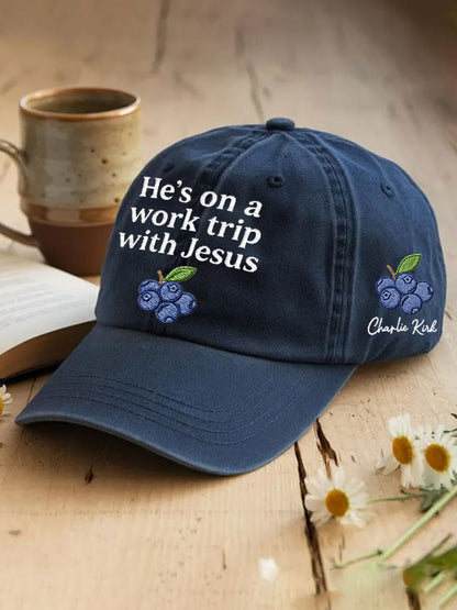 Unisex He's On A Work Trip With Jesus Faith Based Inspired By Erika Kirk, Pray For Charlie Kirk Hat