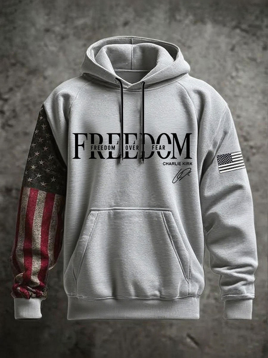 Men's Freedom Charlie Kirk Oversized Drop-Shoulder Hoodie With Pockets