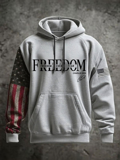 Men's Freedom Charlie Kirk Oversized Drop-Shoulder Hoodie With Pockets