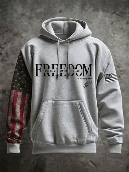 Men's Freedom Charlie Kirk Oversized Drop-Shoulder Hoodie With Pockets