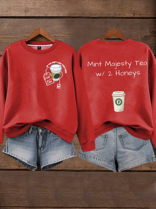 Women's Mint Tea With Two Honey Charlie Kirk Print Sweatshirt