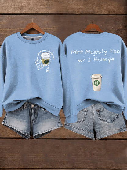 Women's Mint Tea With Two Honey Charlie Kirk Print Sweatshirt