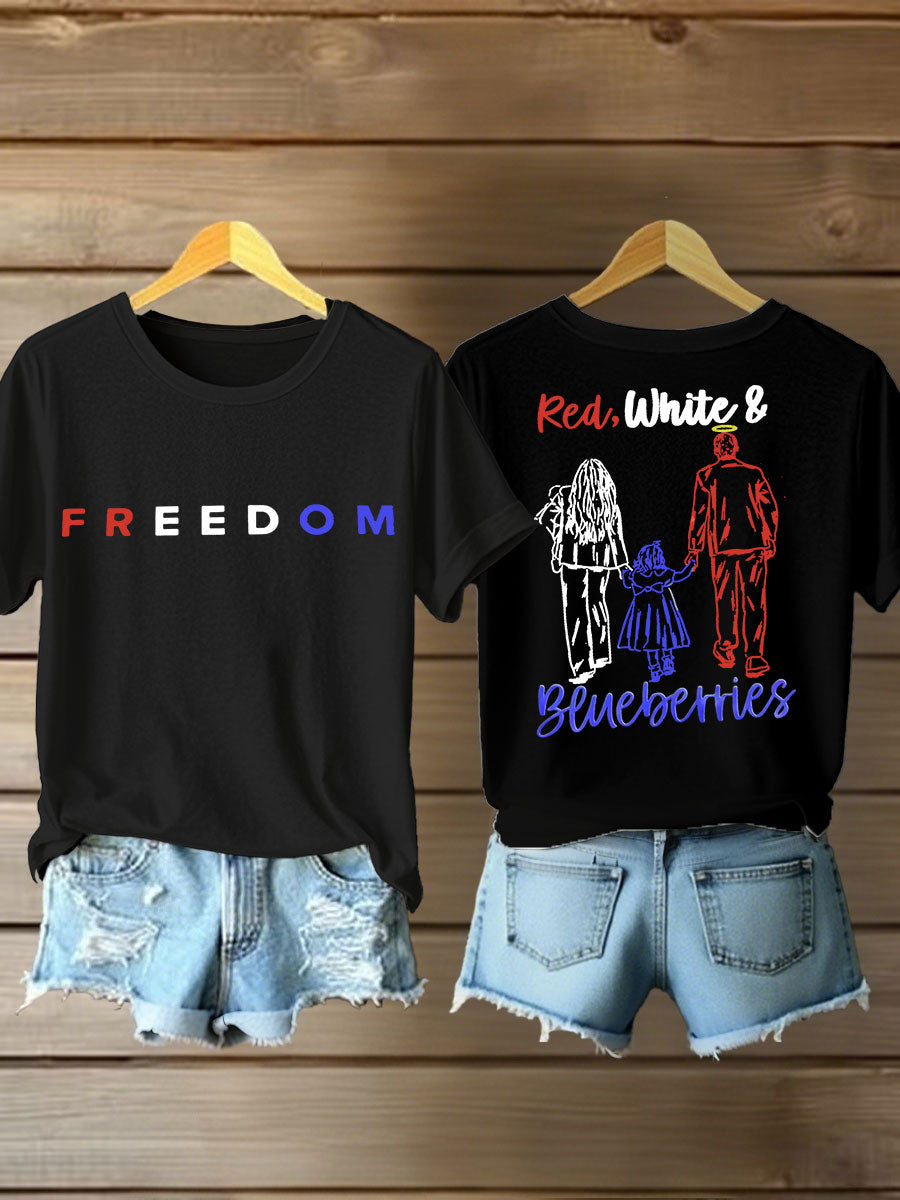 Women's Red White And Blueberries  Printed  Iron On Short Sleeve T-Shirt