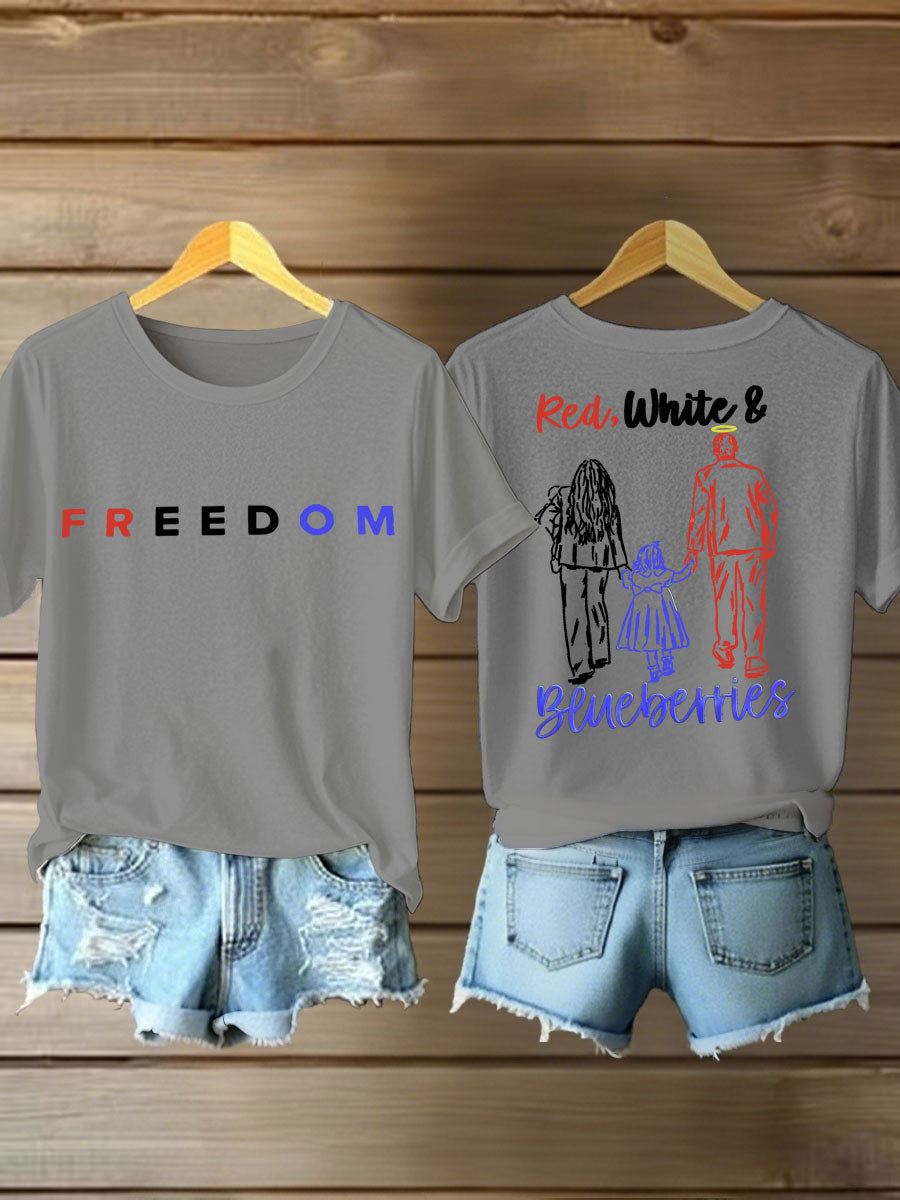 Women's Red White And Blueberries  Printed  Iron On Short Sleeve T-Shirt