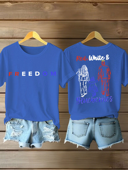 Women's Red White And Blueberries  Printed  Iron On Short Sleeve T-Shirt