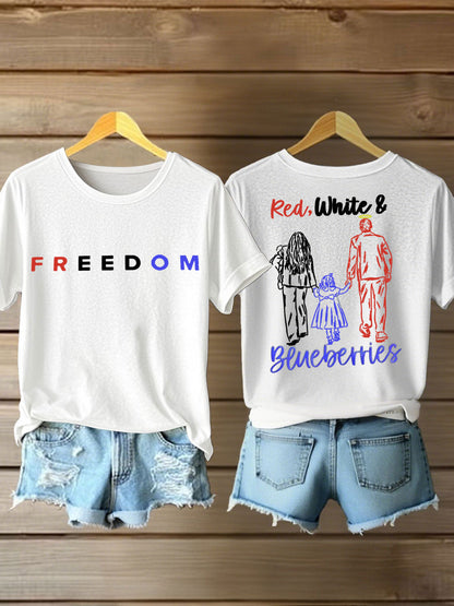 Women's Red White And Blueberries  Printed  Iron On Short Sleeve T-Shirt