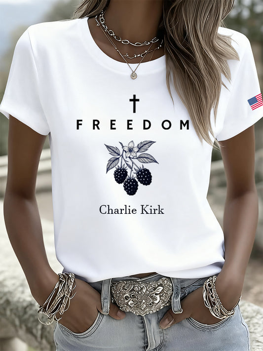 Women's Vintage Freedom American Casual Commemorative Short Sleeve
