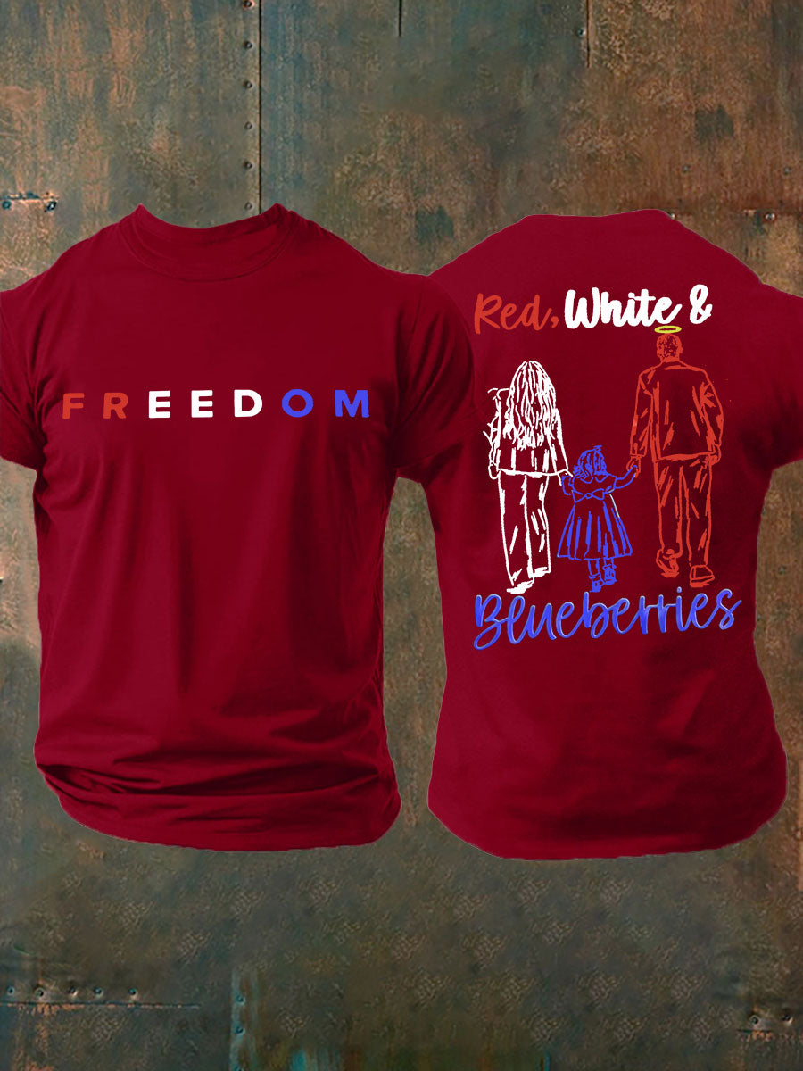 Men's Red White And Blueberries Printed imitation cotton short-sleeved T-shirt