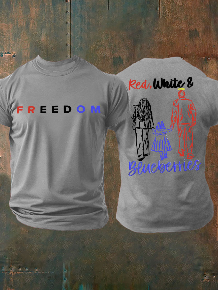 Men's Red White And Blueberries Printed imitation cotton short-sleeved T-shirt