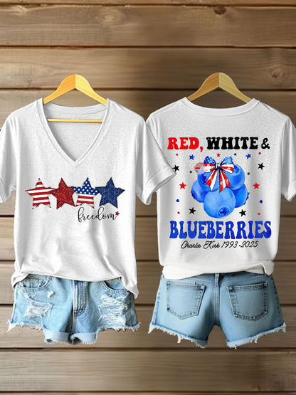 Women's Red, White & Blueberries V-neck T-shirts